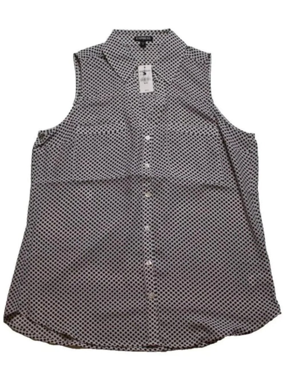 Express Women's Black & White Polka Dot Button Down Sleeveless Blouse Size M